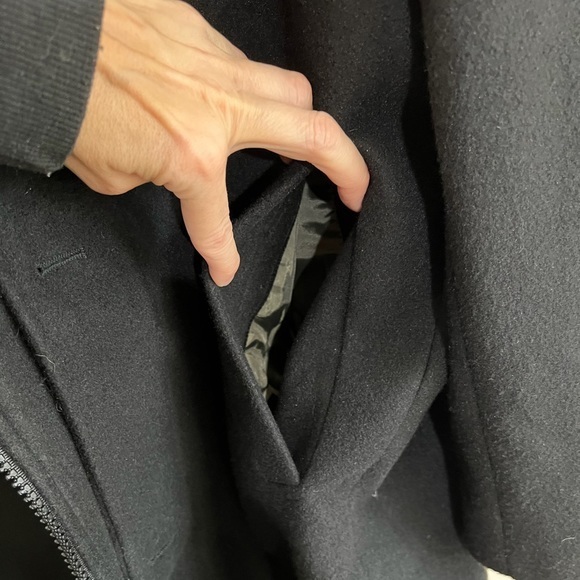 NWT Zara Men Combined Inverted Lapel Collar Black Pea Coat - Picture 8 of 10